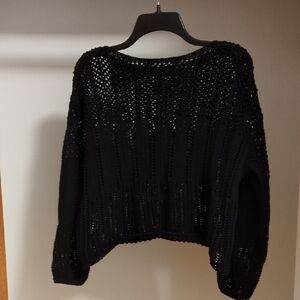 Mango Black Open-Knit Sweater